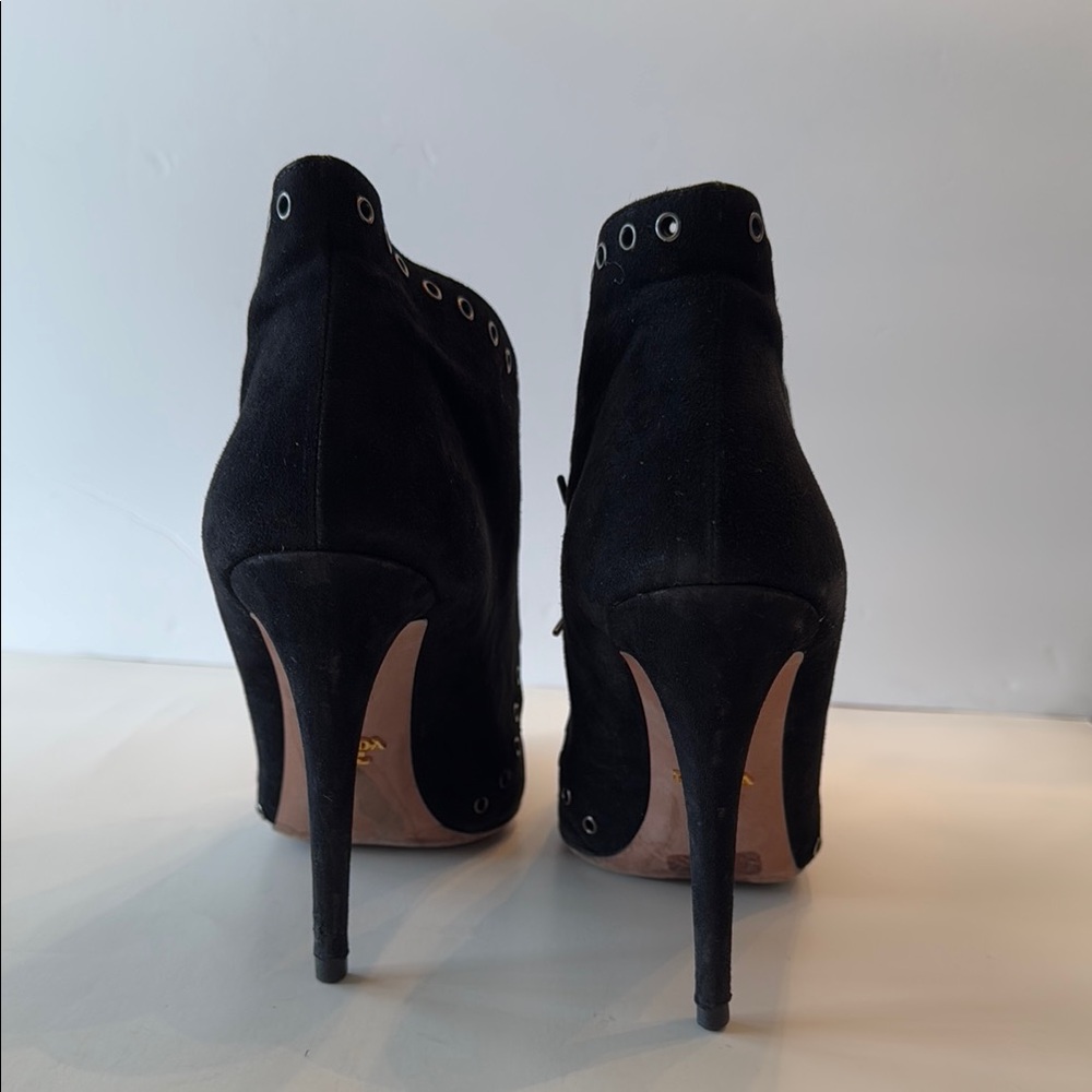 Prada Black Suede Stiletto Ankle Boots - Picture 3 of 9